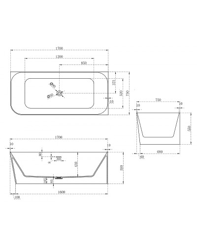 Ванна из искусственного камня Abber Stein 170x75 AS9621-1.7 R без гидромассажа