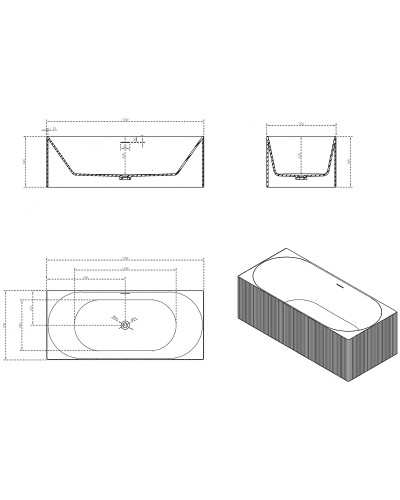 Ванна из искусственного камня Abber Stein 170x75 AS9603 без гидромассажа