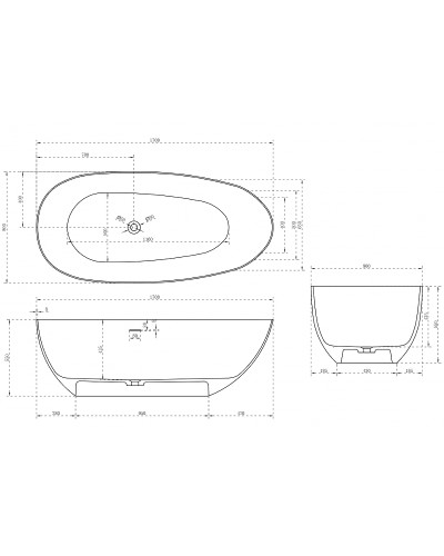 Ванна из искусственного камня Abber Stein 170x80 AS9611-1.7 без гидромассажа