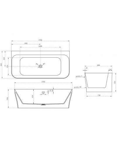 Ванна из искусственного камня Abber Stein 170x80 AS9616 без гидромассажа