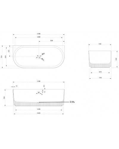 Ванна из искусственного камня Abber Stein 170x75 AS9630 без гидромассажа