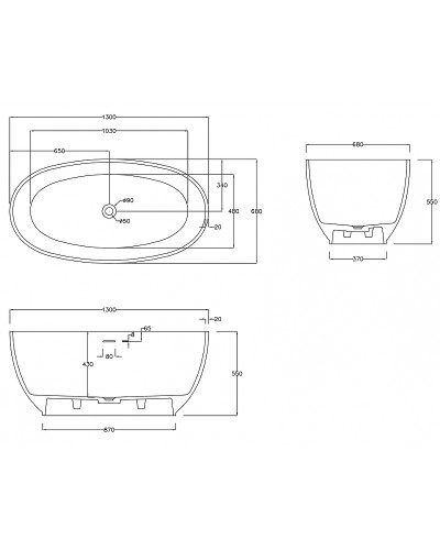 Ванна из искусственного камня Abber Stein 130x68 AS9641-1.3 без гидромассажа