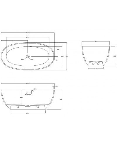 Ванна из искусственного камня Abber Stein 150x78 AS9641-1.5 без гидромассажа