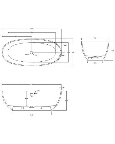 Ванна из искусственного камня Abber Stein 170x78 AS9641-1.7 без гидромассажа