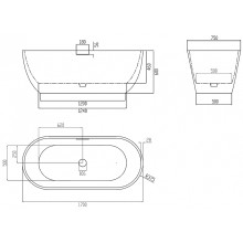 Ванна из искусственного камня Abber Frankfurt 170x75 AM9941BW Черно-белая матовая без гидромассажа