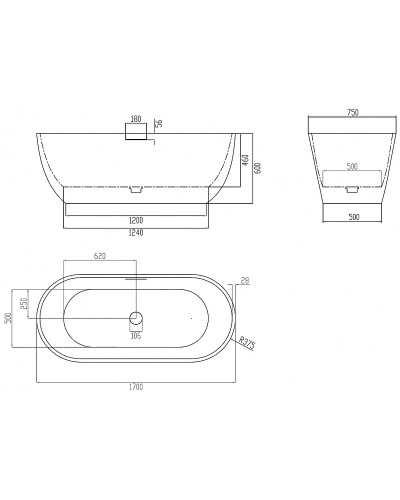 Ванна из искусственного камня Abber Frankfurt 170x75 AM9941BW Черно-белая матовая без гидромассажа