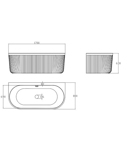 Ванна из искусственного камня Abber Leipzig 170x80 AM9916 Белая матовая без гидромассажа