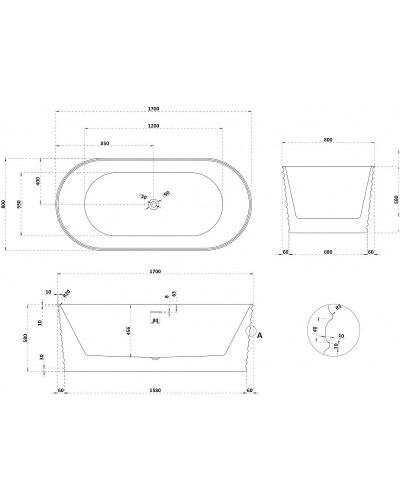 Ванна из искусственного камня Abber Stein 170x80 AS9650 без гидромассажа