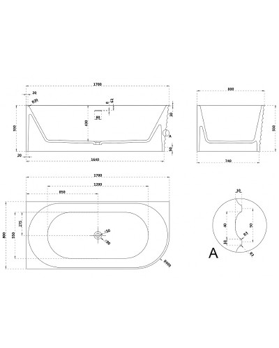 Ванна из искусственного камня Abber Stein 170x80 AS9651 L без гидромассажа