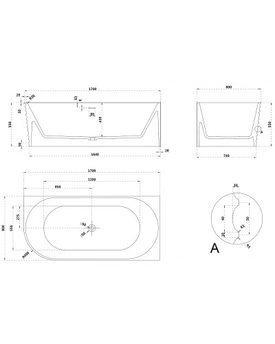 Ванна из искусственного камня Abber Stein 170x80 AS9651 R без гидромассажа