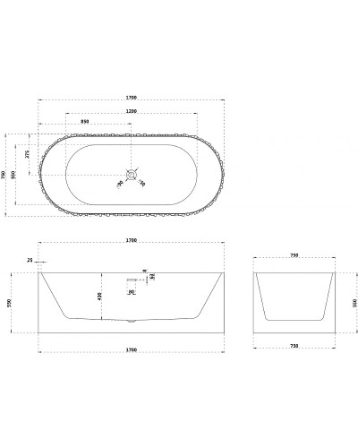 Ванна из искусственного камня Abber Stein 170x75 AS9653 без гидромассажа