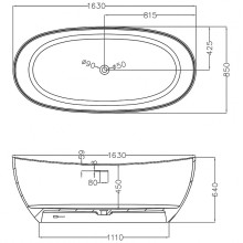 Ванна из искусственного камня Abber Stein 163x85 AS9615-1.6 без гидромассажа