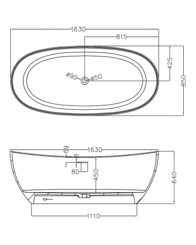 Ванна из искусственного камня Abber Stein 163x85 AS9615-1.6 без гидромассажа