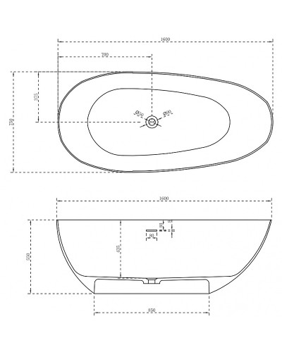 Ванна из искусственного камня Abber Stein 160x75 AS9611-1.6 без гидромассажа
