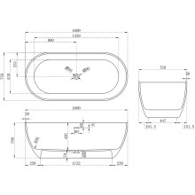 Ванна из искусственного камня Abber Stein 160x75 AS9613-1.6 без гидромассажа