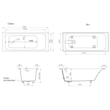 Ванна из литьевого мрамора 170x70 см Salini S-Sense Orlanda Kit 102111M