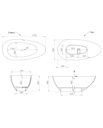 Ванна из литьевого мрамора 172x82,5 см Salini S-Sense Paola 101512G
