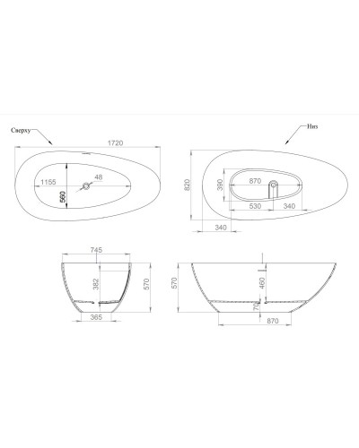 Ванна из литьевого мрамора 172x82 см Salini S-Sense Paola IN 101612G