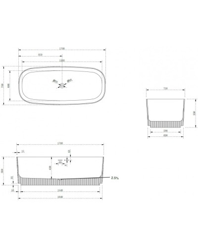 Ванна из литого мрамора 170х75 см Abber Stein AS9601