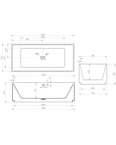Ванна из литого мрамора 170х75 см Abber Stein AS9602