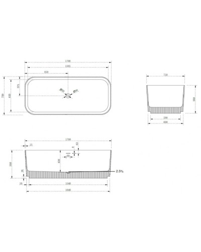 Ванна из литого мрамора 170х75 см Abber Stein AS9663