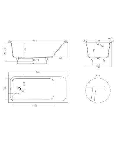 Ванна из литьевого мрамора 160x70 см Salini S-Sense Orlanda 102015M