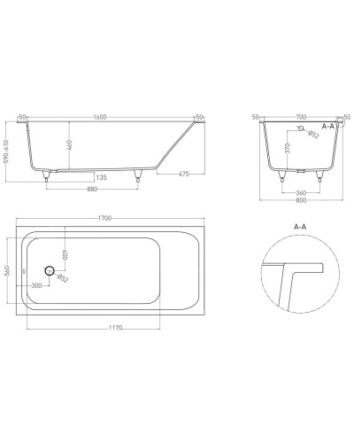 Ванна из литьевого мрамора 170x80 см Salini S-Stone Orlanda 102026M