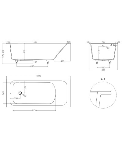 Ванна из литьевого мрамора 180x80 см Salini S-Sense Orlanda 102012M