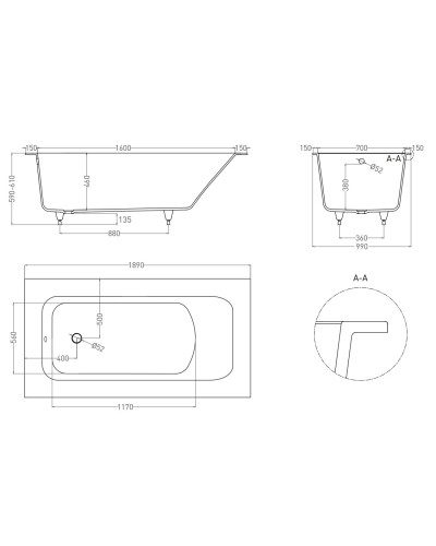 Ванна из литьевого мрамора 189x99 см Salini S-Sense Orlanda Plus 102014M