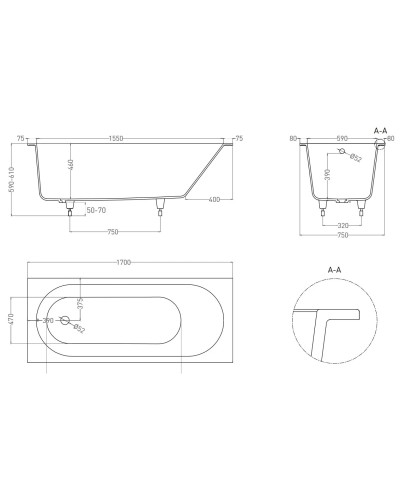 Ванна из литьевого мрамора 170x75 см Salini S-Sense Ornella 102311M