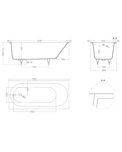 Ванна из литьевого мрамора 170x80 см Salini S-Sense Ornella 102314M