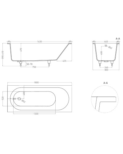 Ванна из литьевого мрамора 180x80 см Salini S-Sense Ornella 102312M