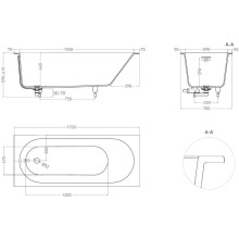 Ванна из литьевого мрамора 170x70 см Salini S-Sense Ornella Kit 102413G