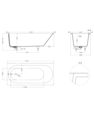Ванна из литьевого мрамора 170x80 см Salini S-Sense Ornella Kit 102414G