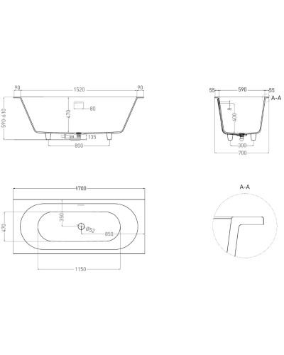 Ванна из литьевого мрамора 170x70 см Salini S-Sense Ornella Axis Kit 104713G
