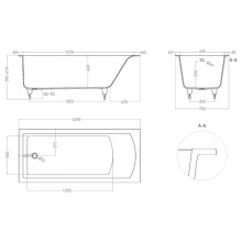 Ванна из литьевого мрамора 169,8x75 см Salini S-Sense Cascata 104113M