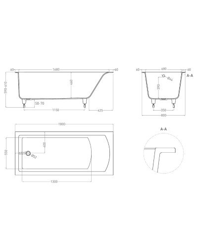 Ванна из литьевого мрамора 180x80 см Salini S-Sense Cascata 104213G