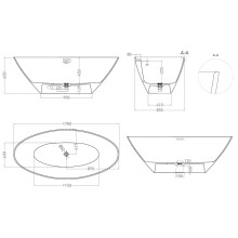 Ванна из литьевого мрамора 178x85,5 см Salini S-Sense Diva 102211G