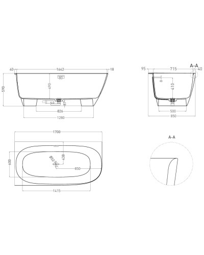 Ванна из литьевого мрамора 170x85 см Salini S-Sense Sofia Corner L 102515G
