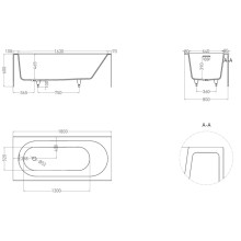 Ванна из литьевого мрамора 180x80 см Salini S-Sense Fabia 102612G