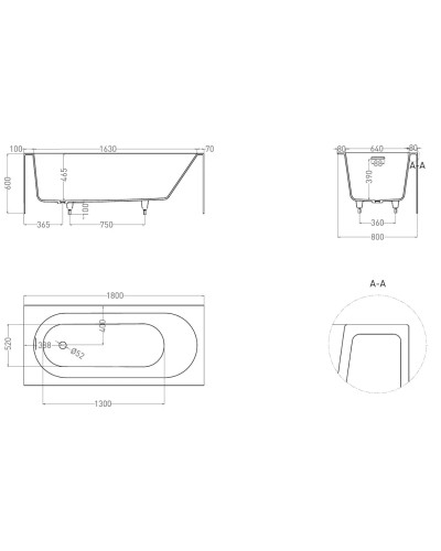 Ванна из литьевого мрамора 180x80 см Salini S-Sense Fabia 102612M