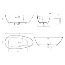 Ванна из литьевого мрамора 172x82 см Salini S-Sense Paola IN, покраска по RAL полностью 101612GRF