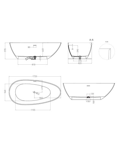 Ванна из литьевого мрамора 172x82 см Salini S-Sense Paola IN, покраска по RAL полностью 101612GRF