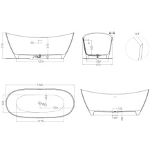 Ванна из литьевого мрамора 186x81,5 см Salini S-Sense Noemi, покраска по RAL полностью 101811GRF