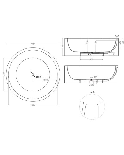 Ванна из литьевого мрамора 200x200 см Salini S-Sense Isola, покраска по RAL полностью 101111MRF