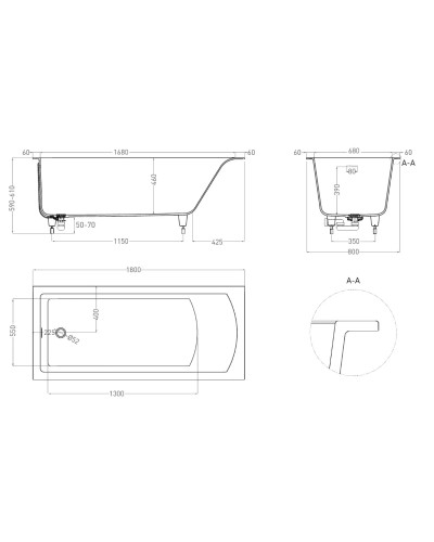 Ванна из литьевого мрамора 180x80 см Salini S-Stone Cascata Kit, покраска по RAL полностью 104523MRF