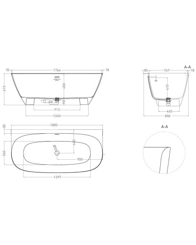 Ванна из литьевого мрамора 180x85 см Salini S-Sense Sofia Wall, покраска по RAL полностью
