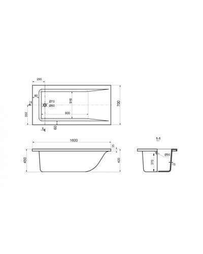 Ванна из литьевого мрамора Delice Diapason 160х70 DLR330004