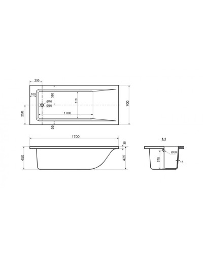 Ванна из литьевого мрамора Delice Diapason 170х70 DLR330005