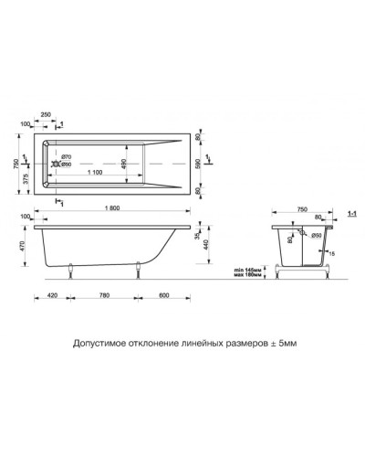 Ванна из литьевого мрамора Delice Diapason 180х75 DLR330015